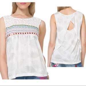 Desigual Women's M Ken Embroidered Sleeveless Top Open Back Elephant Sequin Lace